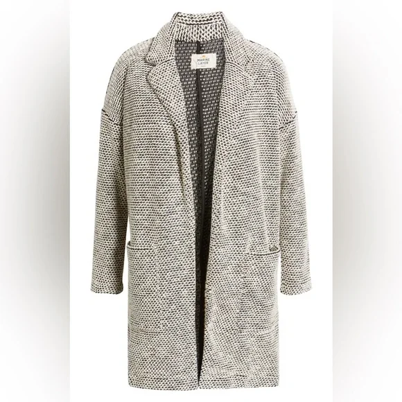 Marine Layer Birdseye Long Cardigan Jacket Sweater Beige Black XL - Picture 5 of 11